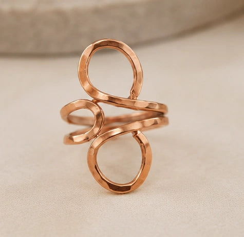 Handmade Adjustable Pure Copper Abstract Loop Ring for Women | Artisan Wellness Jewellery