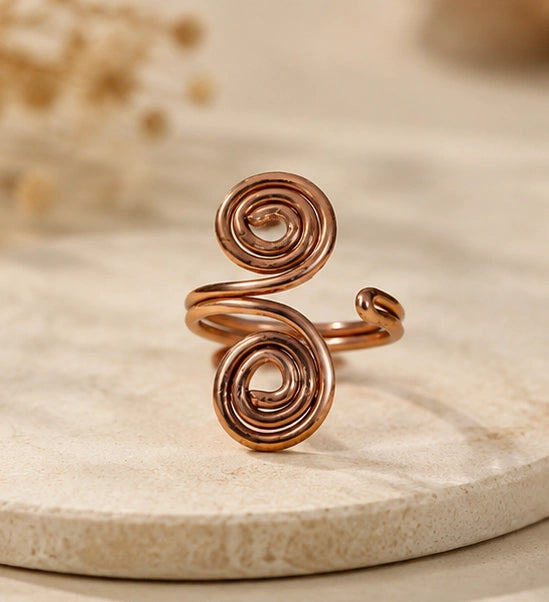Nature Heal Adjustable Spiral Pure Copper Ring for Women | Handmade Double Spiral Copper Ring | Ayurvedic Wellness Jewelery