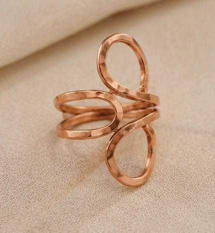 Handmade Adjustable Pure Copper Abstract Loop Ring for Women | Artisan Wellness Jewellery