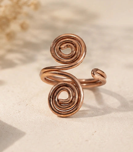 Nature Heal Adjustable Spiral Pure Copper Ring for Women | Handmade Double Spiral Copper Ring | Ayurvedic Wellness Jewelery