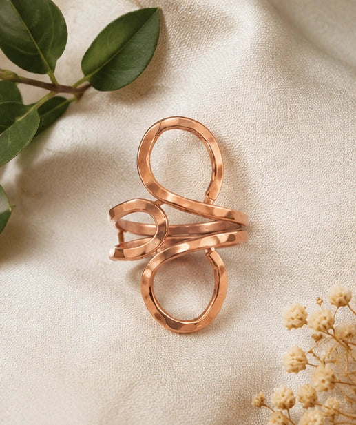 Handmade Adjustable Pure Copper Abstract Loop Ring for Women | Artisan Wellness Jewellery