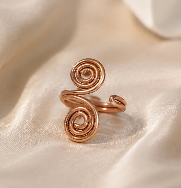 Nature Heal Adjustable Spiral Pure Copper Ring for Women | Handmade Double Spiral Copper Ring | Ayurvedic Wellness Jewelery