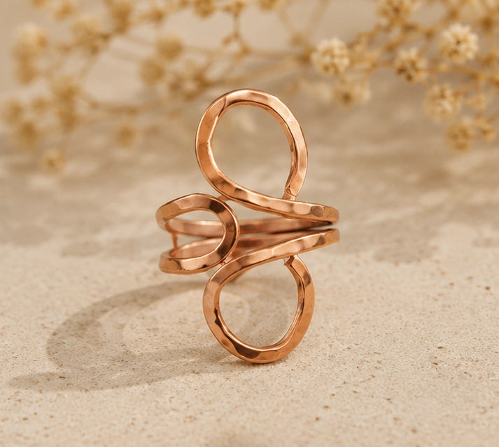 Handmade Adjustable Pure Copper Abstract Loop Ring for Women | Artisan Wellness Jewellery