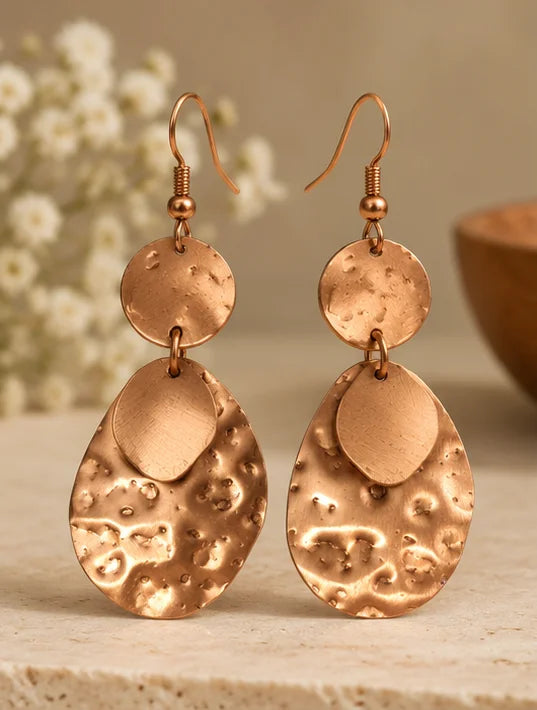 Hammered copper drop earrings for everyday jewellery styling