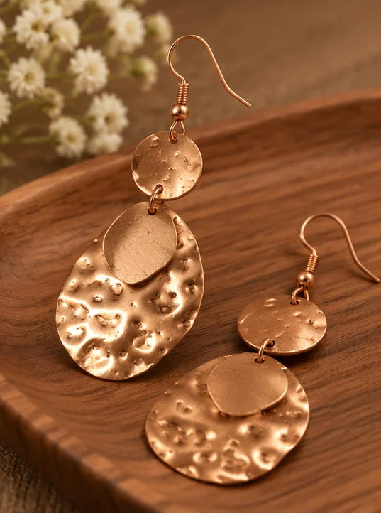 Hammered copper drop earrings for traditional and ethnic wear