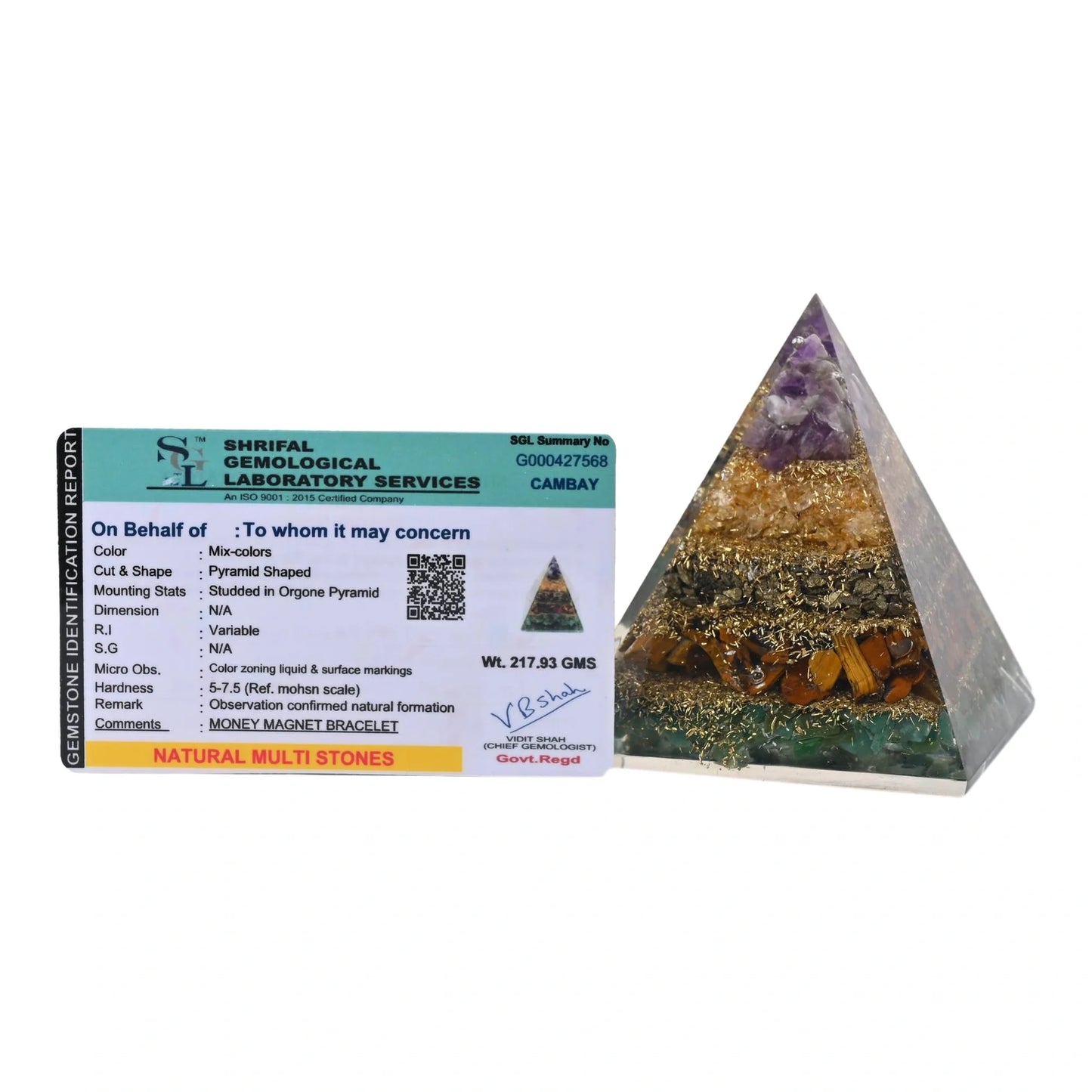 Natural Multi-Stone Money Magnet Pyramid for Wealth & Prosperity
