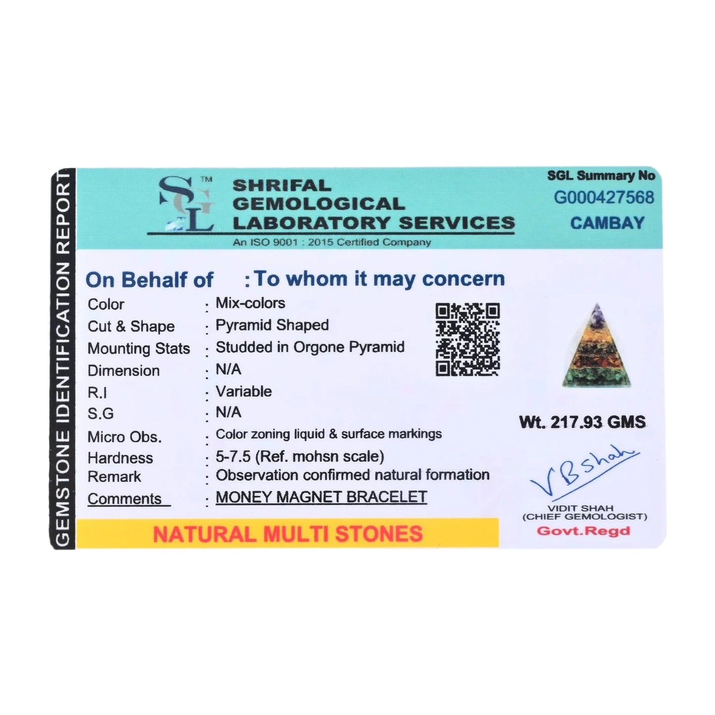 Natural Multi-Stone Money Magnet Pyramid for Wealth & Prosperity
