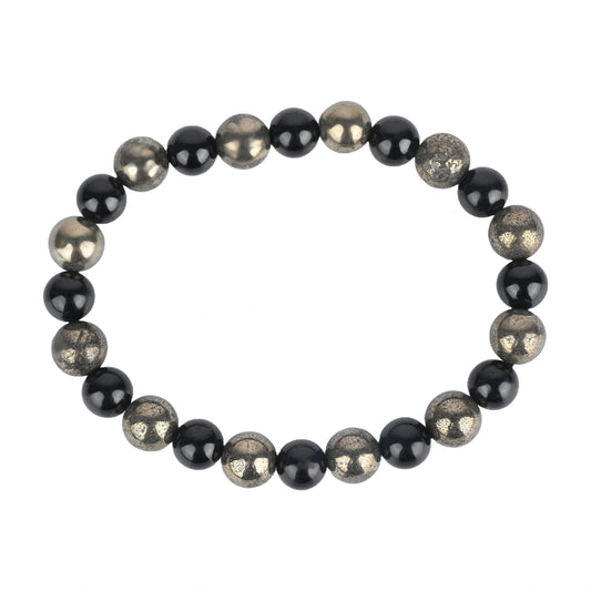 Natural Pyrite & Tourmaline Bracelet for Wealth, Power & Protection