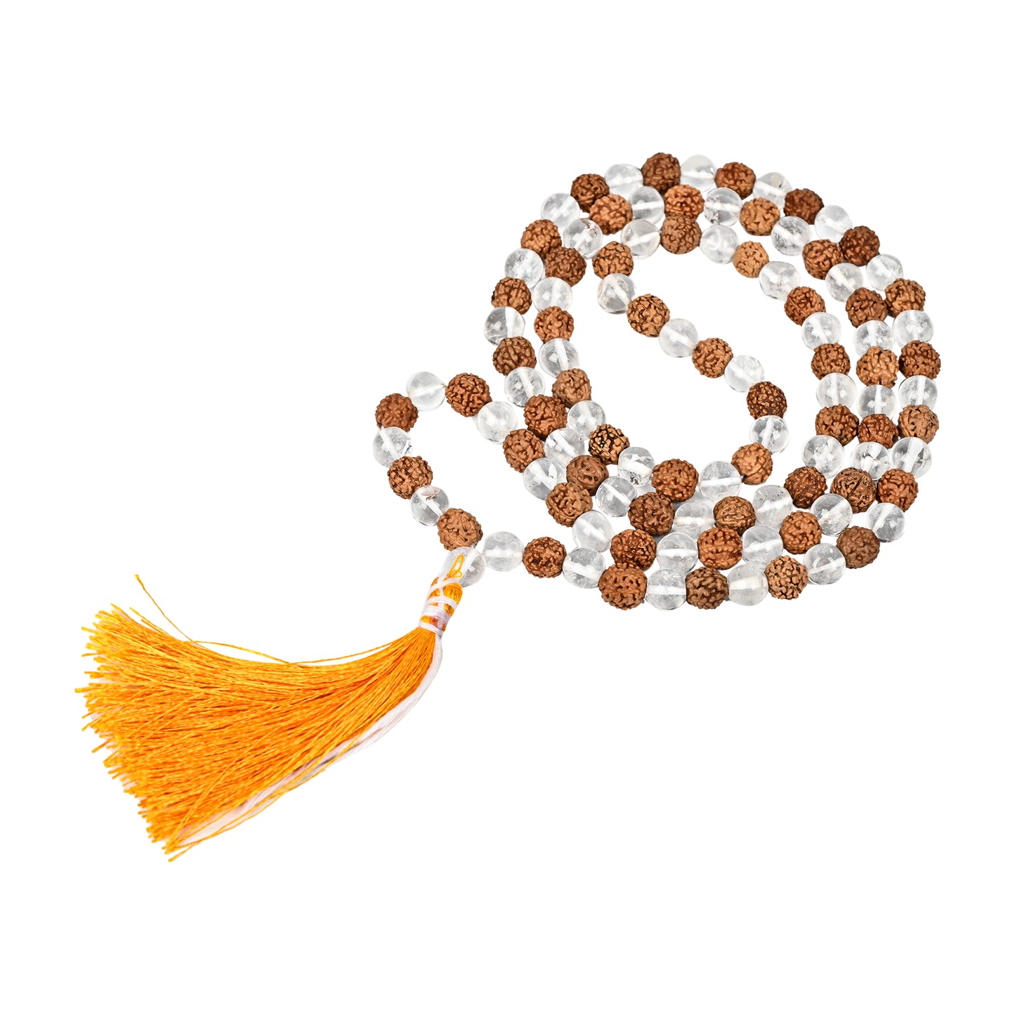 Clear Quartz & Rudraksha Certified Gemstone Mala