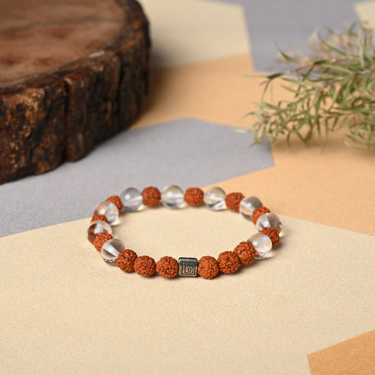 Quartz Crystal and Rudraksha Stone Gemstone Bracelet