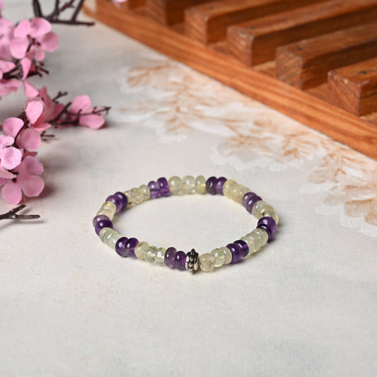 Amethyst and Prehnite Certified Gemstone Bracelet