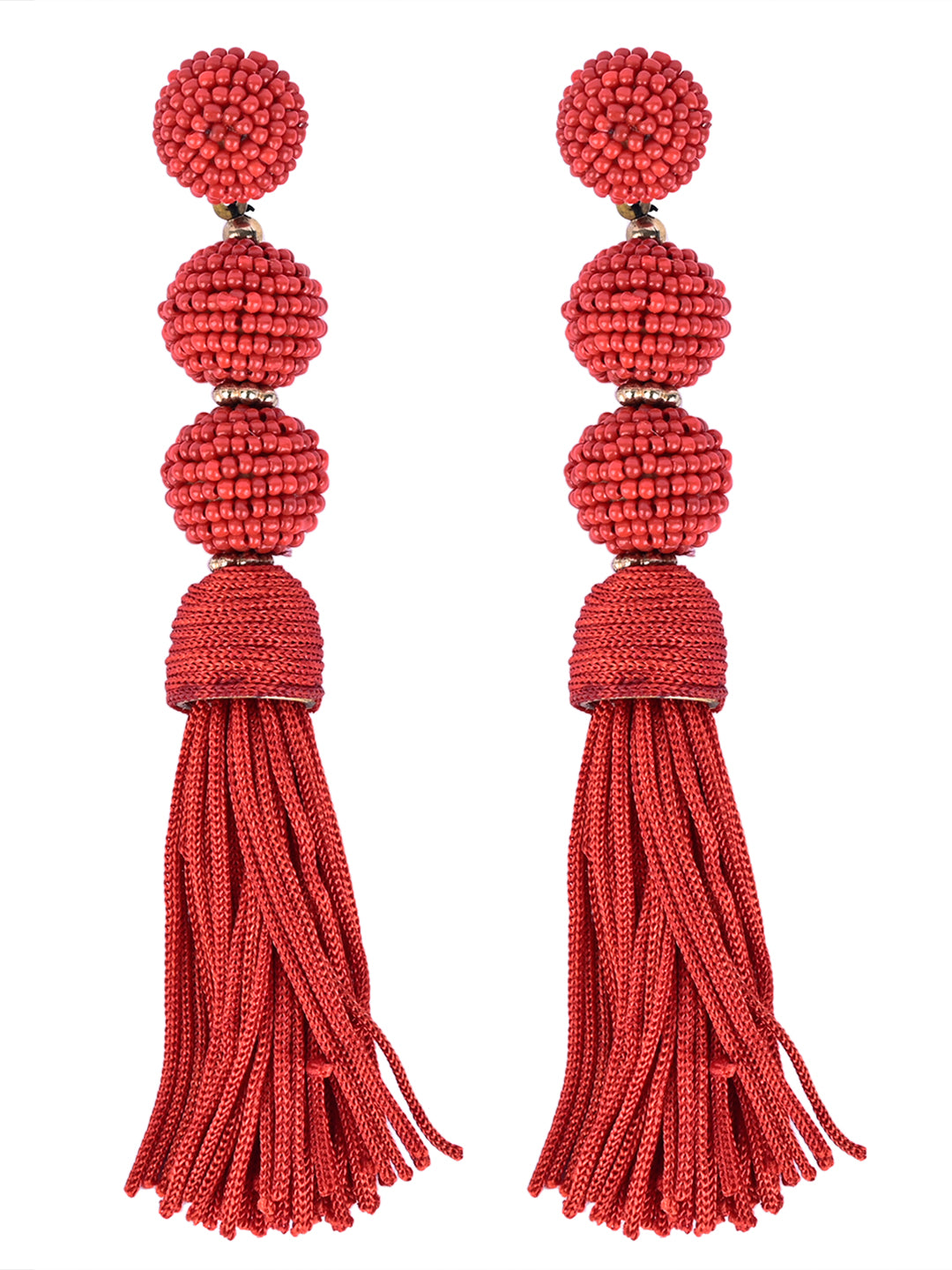 Elegant Red Beaded Tassel Earrings - Statement Jewellery