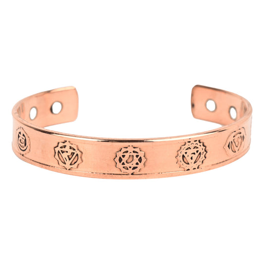 Pure Copper Healing Kada – Unisex Magnetic Cuff with 7 Chakra Engraving