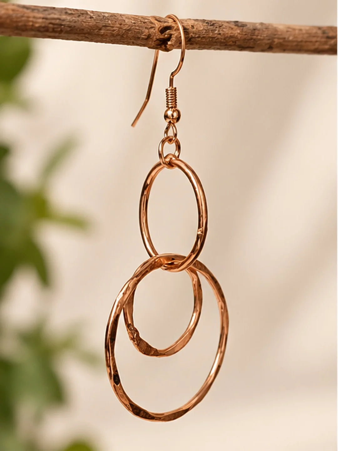 Copper drop earrings for women in a detailed product view