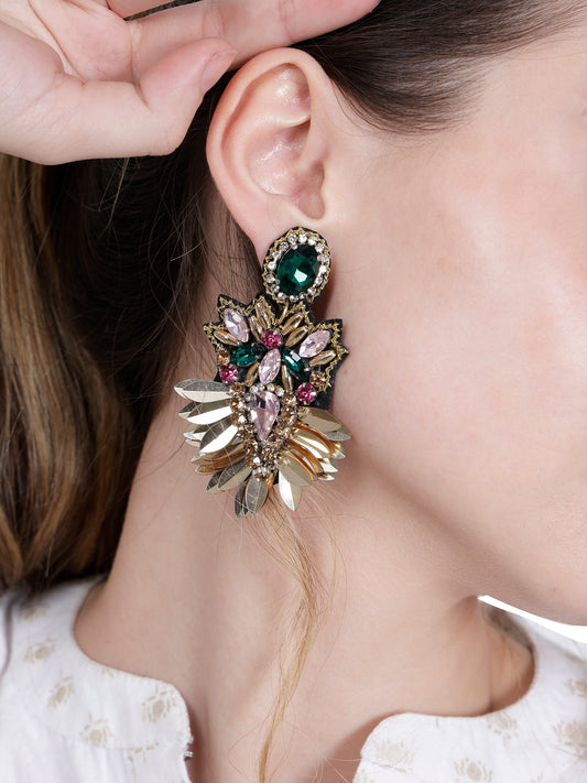 Elegant Gold-Tone Crystal & Gem Earrings