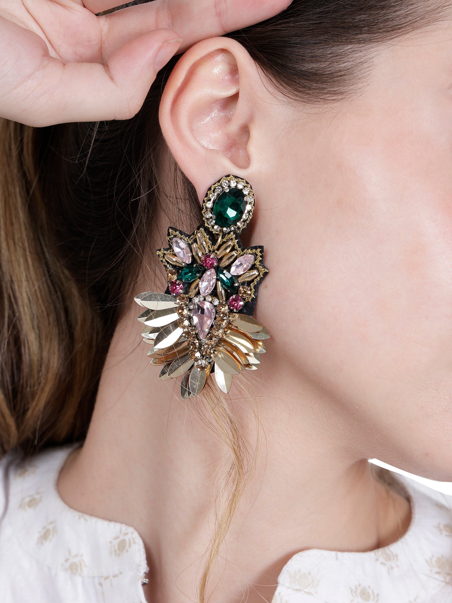 Elegant Gold-Tone Crystal & Gem Earrings