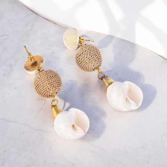 Elegant Shell Drop Earrings with Gold Bead Accents