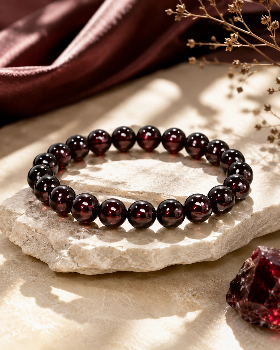 Natural Red Garnet Certified Gemstone Bracelet – For Prosperity, Emotional Healing, Heart Chakra & Positive Growth