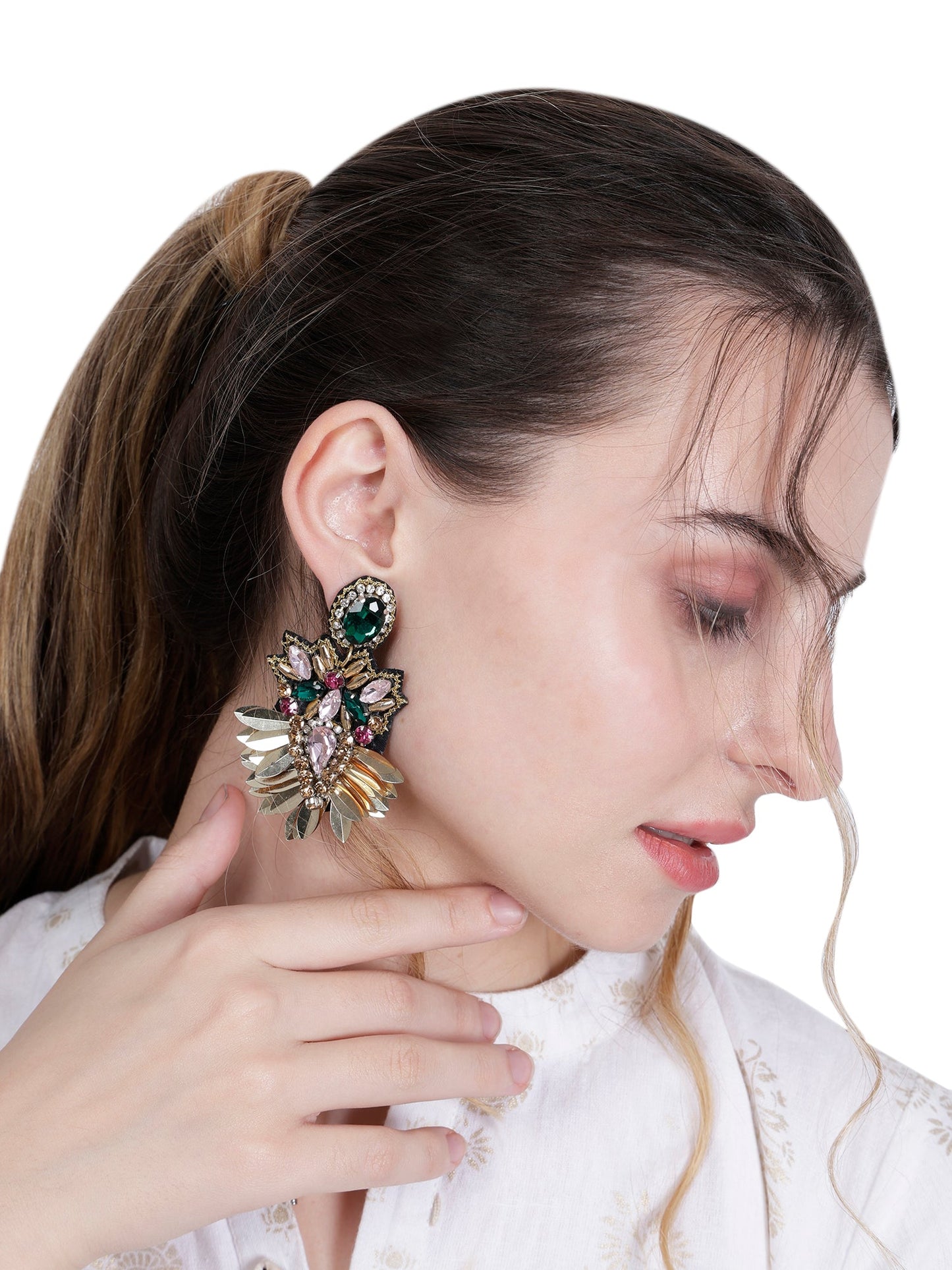 Gold-Tone Statement Earrings with Crystal Design