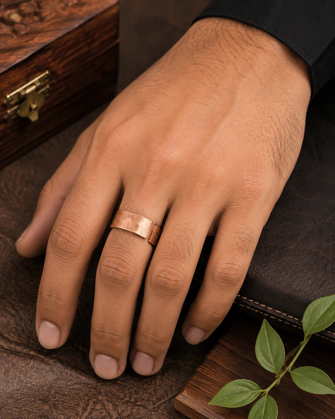 Nature Heal Heritage Hammered Adjustable Pure Copper Ring for Men & Women | Ayurvedic Wellness Jewelery