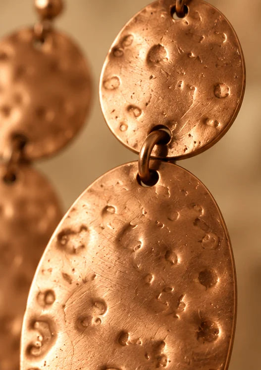 Hammered copper oval drop earrings for women