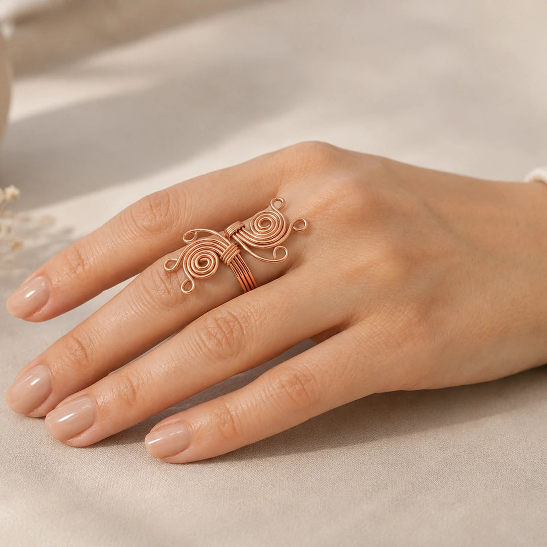 Handmade Adjustable Pure Copper Designer Ring for Women | Artisan Wellness Jewelery