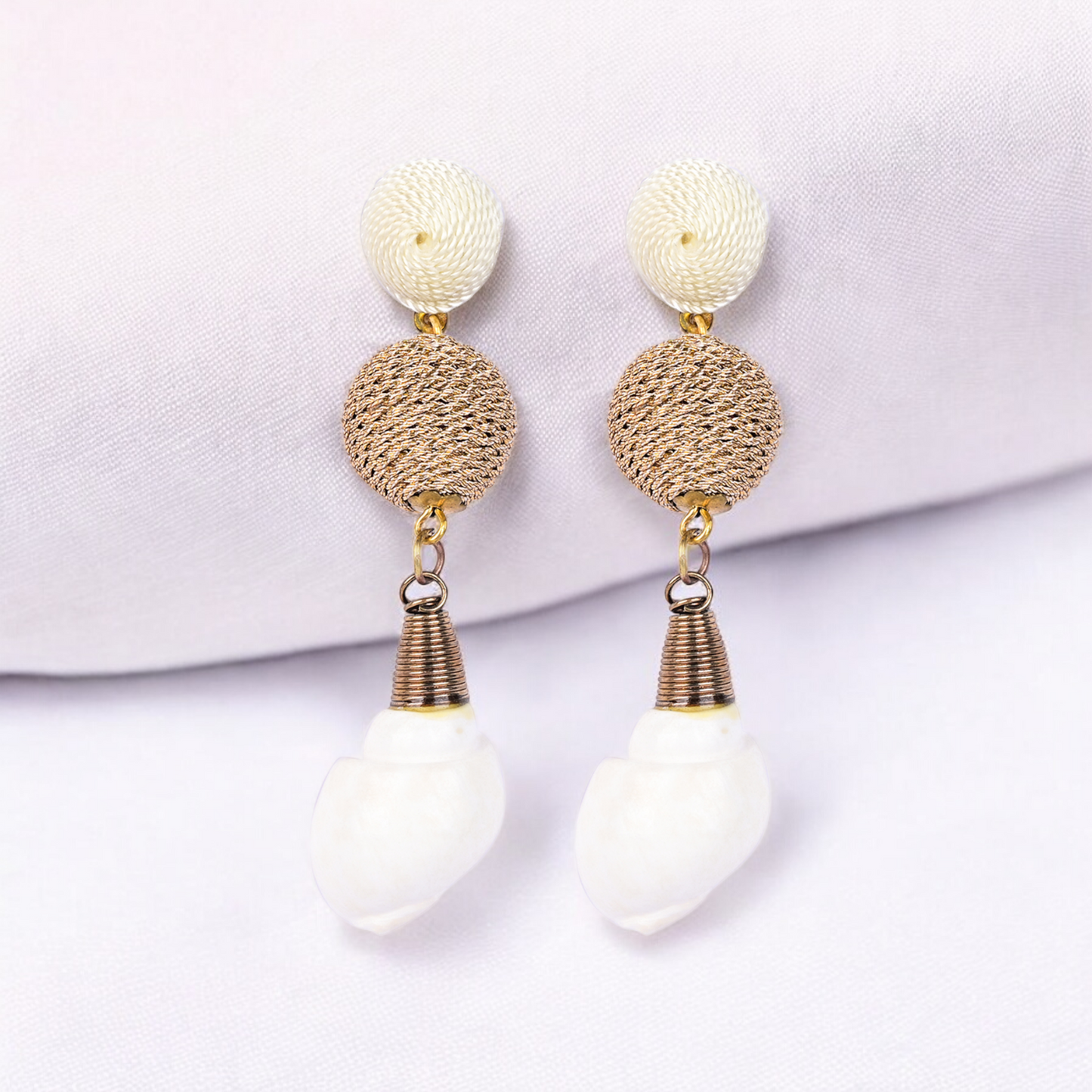 Handmade Shell Earrings with Twisted Gold Details