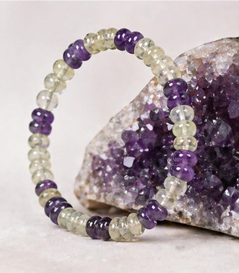 Amethyst and Prehnite Certified Gemstone Bracelet