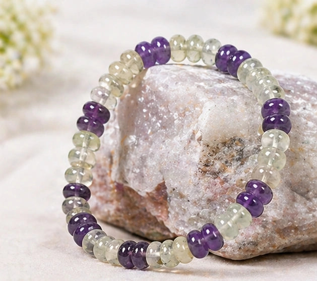 Amethyst and Prehnite Certified Gemstone Bracelet