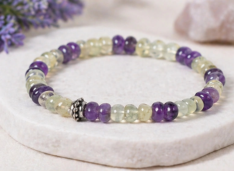 Amethyst and Prehnite Certified Gemstone Bracelet