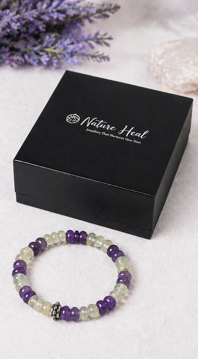 Amethyst and Prehnite Certified Gemstone Bracelet