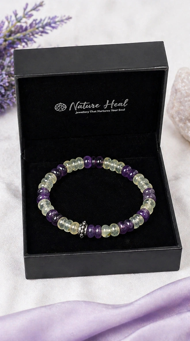 Amethyst and Prehnite Certified Gemstone Bracelet