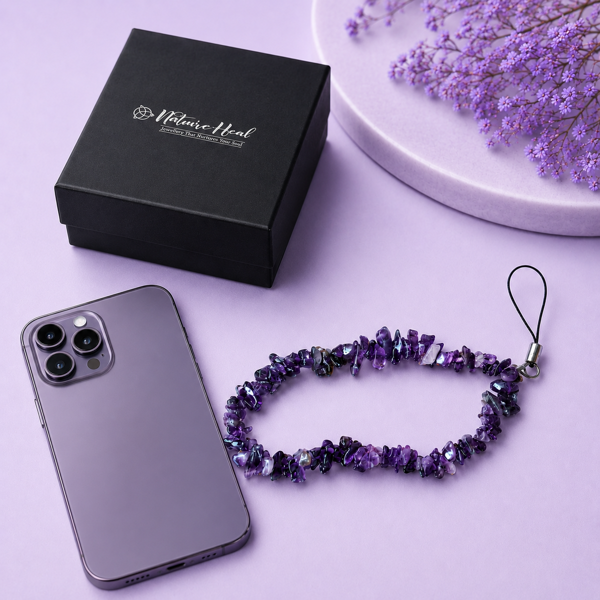 Healing Crystal Amethyst Mobile Charm for Protection