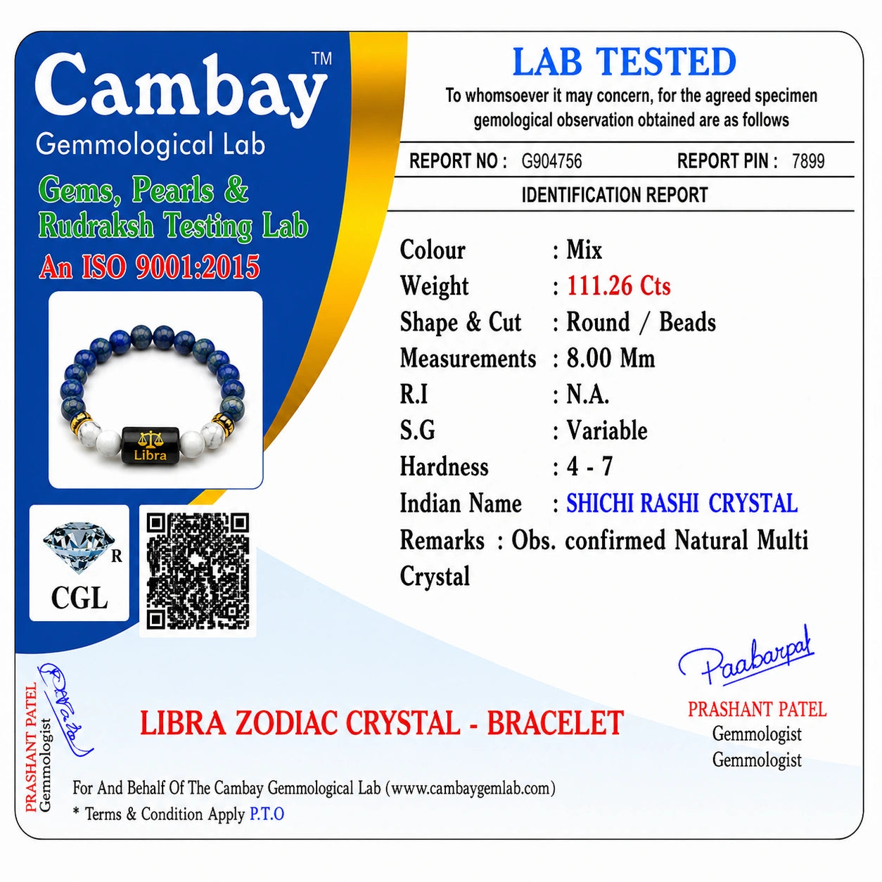 Libra Zodiac Gemstone Bracelet | Certified Natural Crystal Bracelet for Balance, Harmony & Prosperity