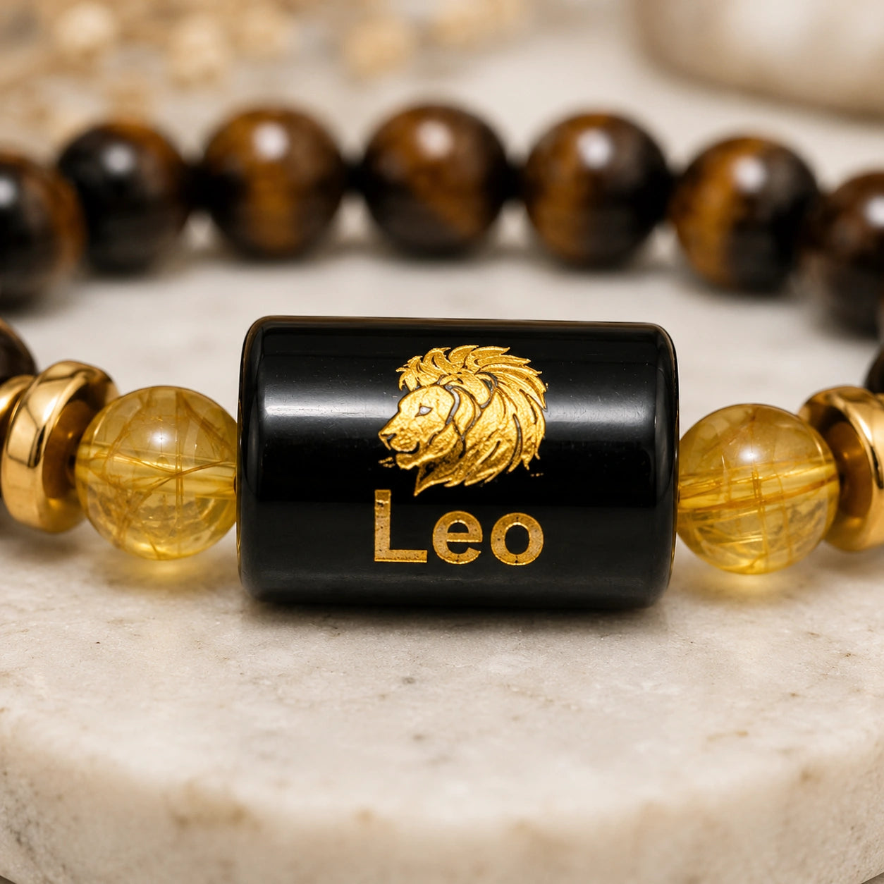 Leo Zodiac Tiger Eye & Citrine Gemstone Bracelet | Certified Natural Crystal Bracelet for Confidence, Leadership, Success & Prosperity