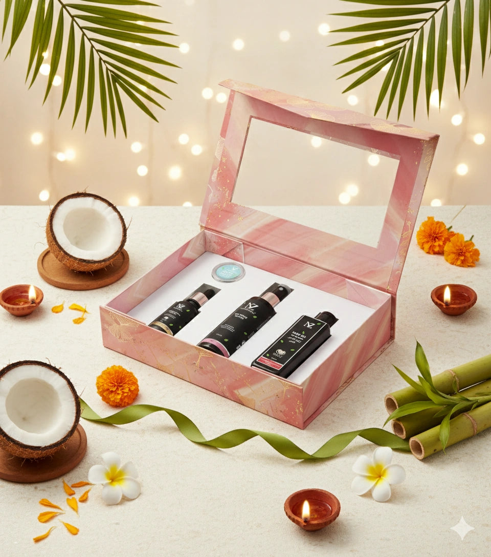 NaturZest Hair Oil for Growth, Drops 2 Dazzle Face Oil, Lip Balm - Vanilla / Coffee &  Rose Water Mist