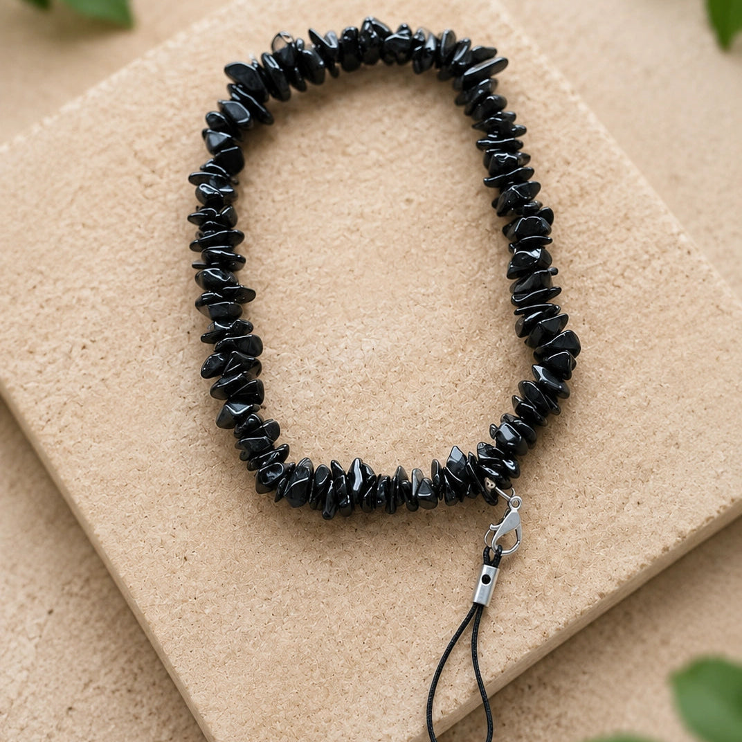 NatureHeal Black Obsidian Healing Crystal Mobile Charm - Natural Gemstone Phone Charm for Protection