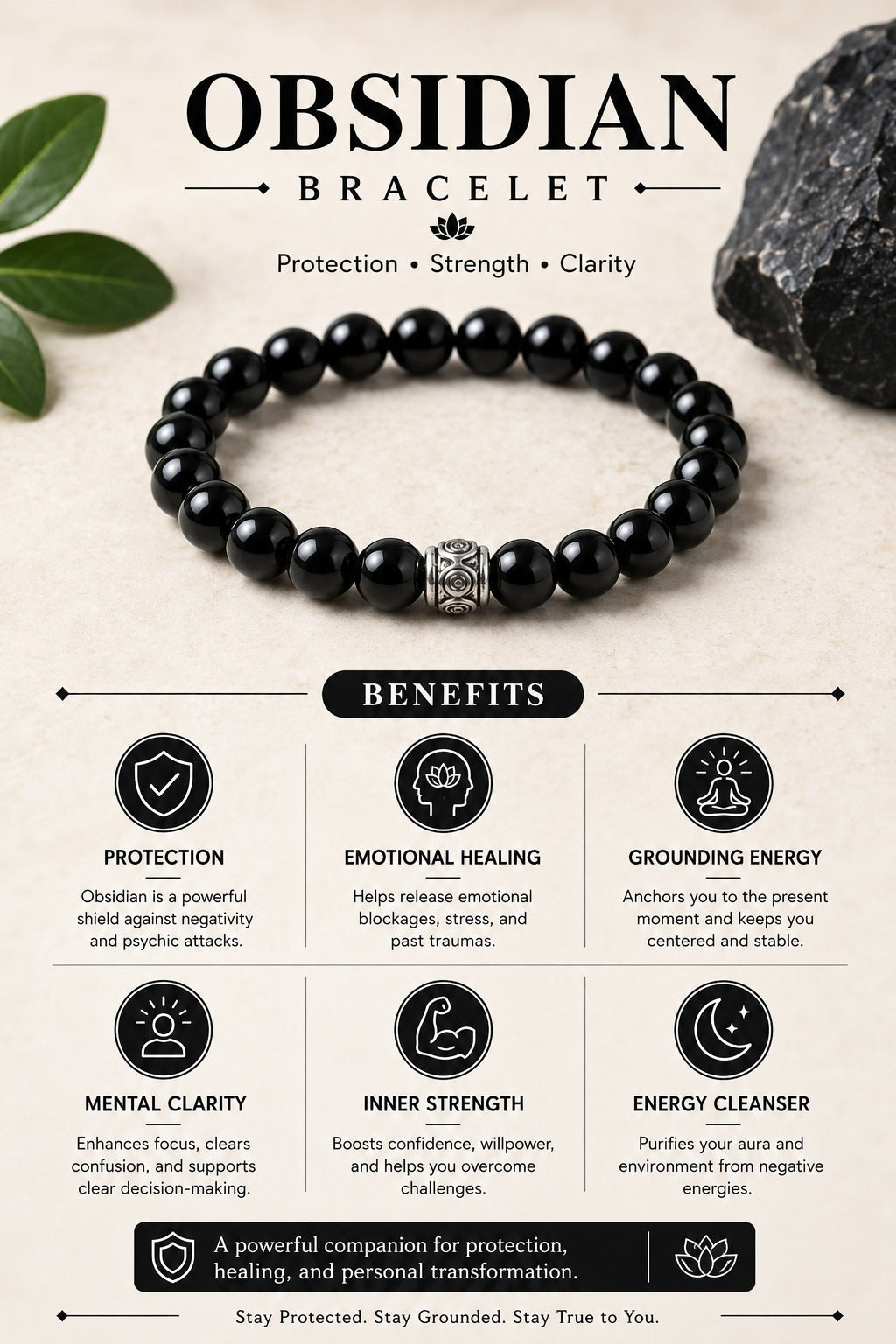Original Certified Obsidian Bracelet – For Balance, Protection & Emotional Wellbeing