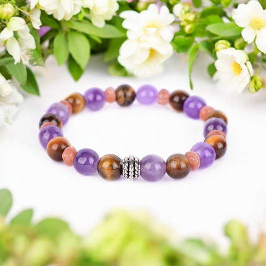 Amethyst, Tiger's Eye, and Sunstone Certified Gemstone Bracelet