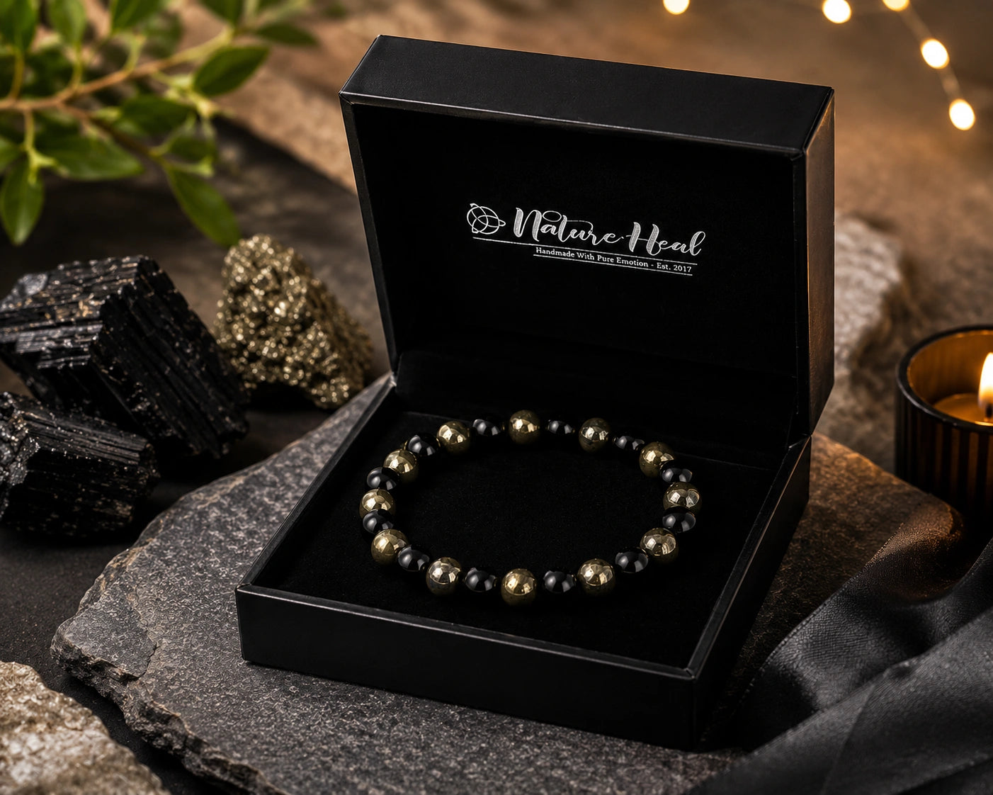 Natural Pyrite & Tourmaline Bracelet for Wealth, Power & Protection