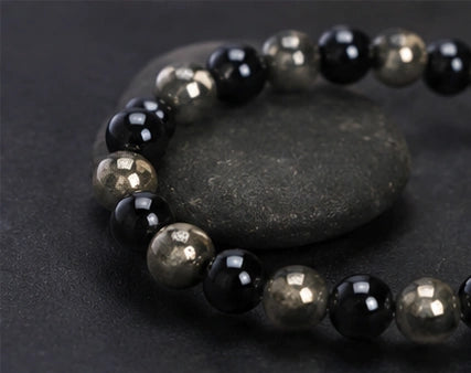 Natural Pyrite & Tourmaline Bracelet for Wealth, Power & Protection