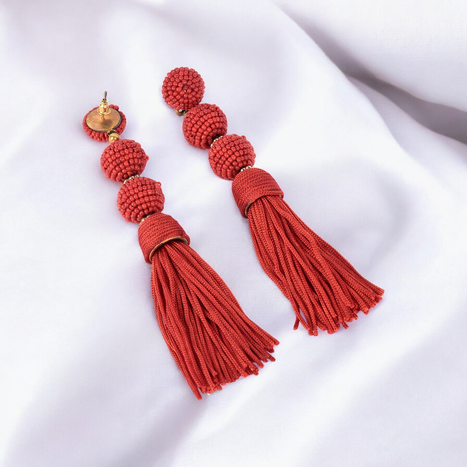 Red Statement Tassel Earrings for Women
