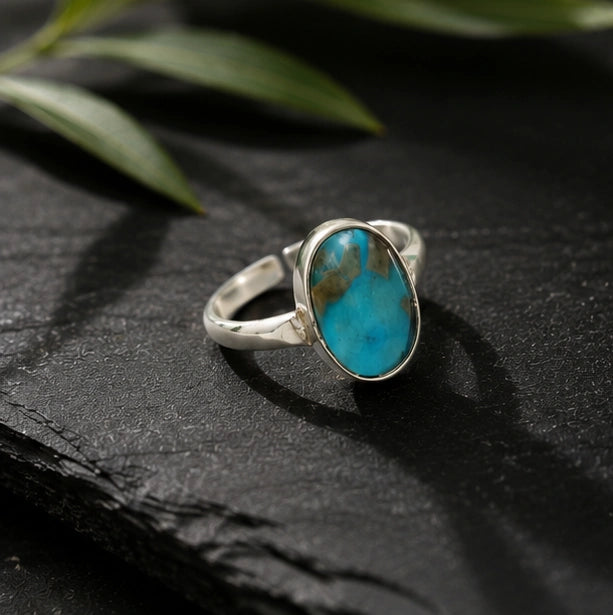 Certified Turquoise Irani Feeroza Adjustable Ring for Healing & Positive Energy