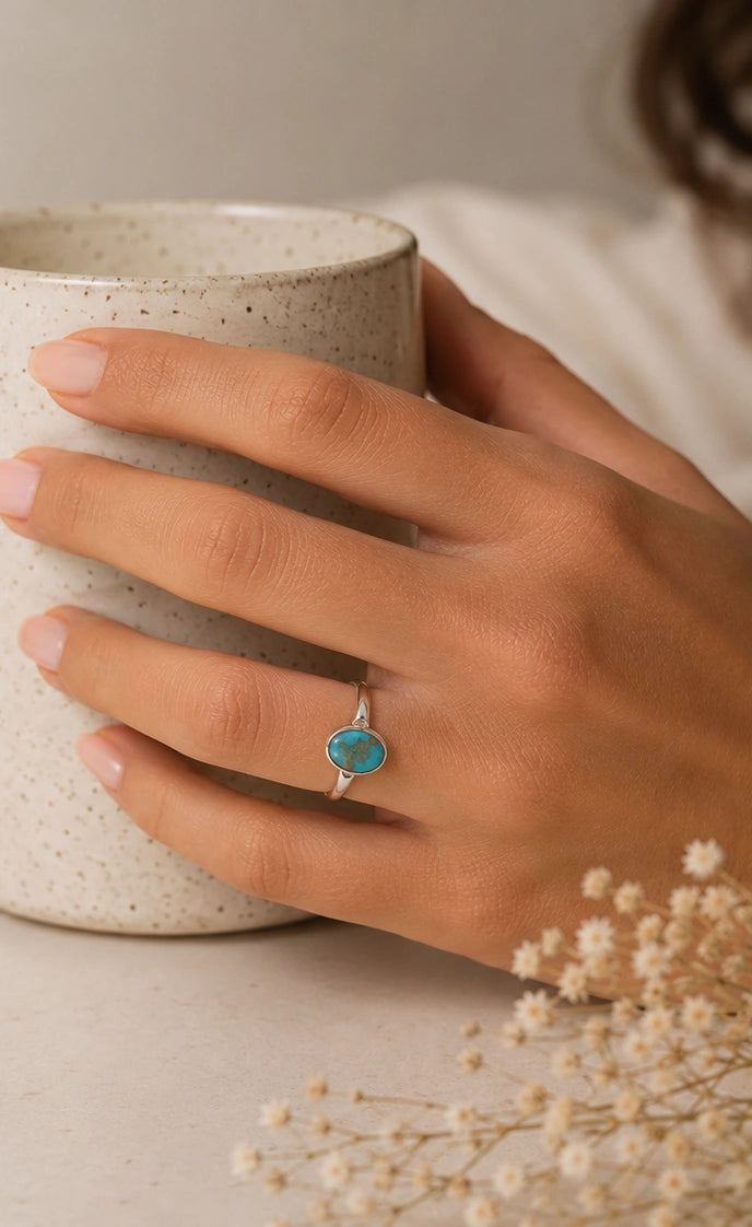 Certified Turquoise Irani Feeroza Adjustable Ring for Healing & Positive Energy