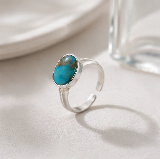 Certified Turquoise Irani Feeroza Adjustable Ring for Healing & Positive Energy