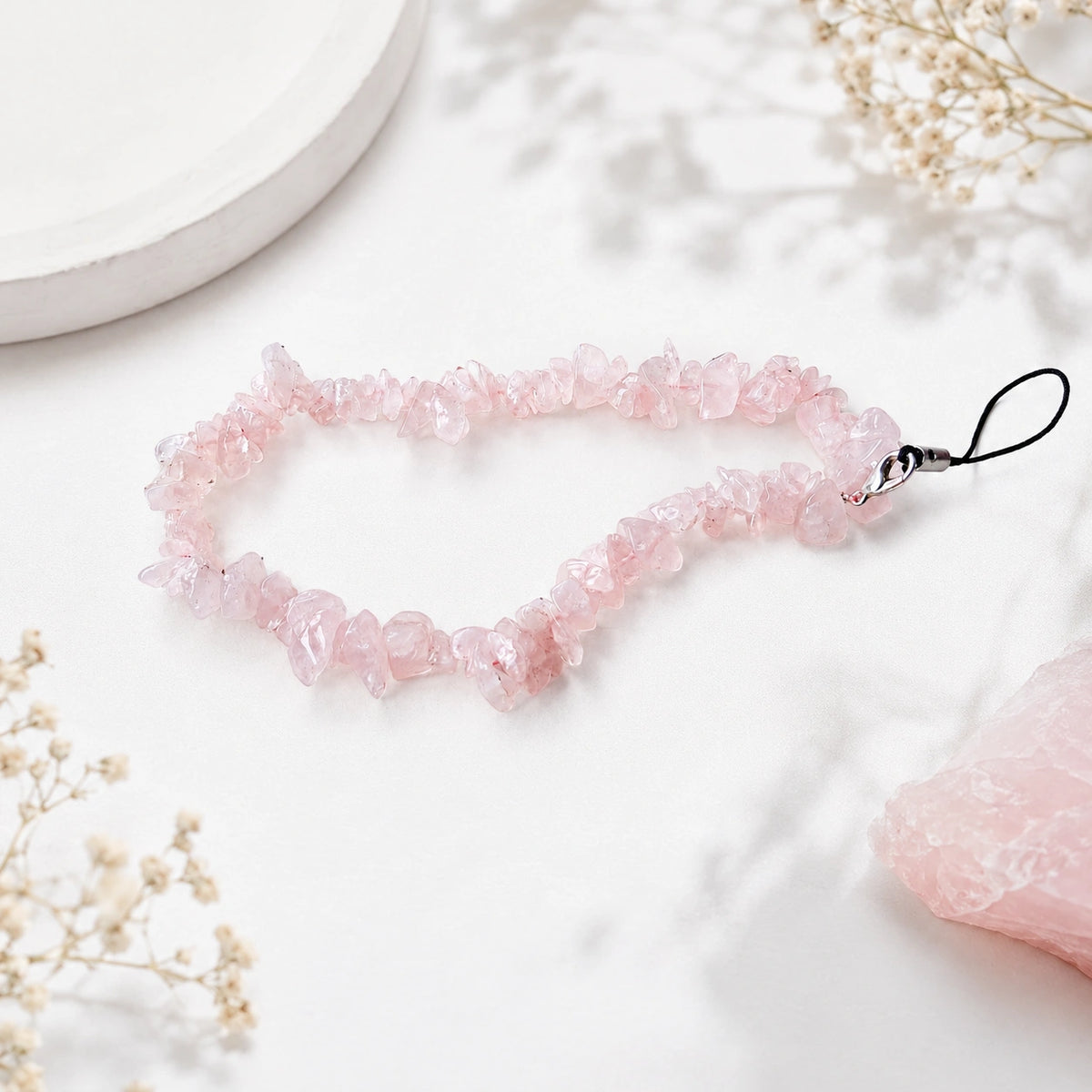 Rose Quartz Mobile Charm – Healing Crystal Phone Charm for Love, Positivity & Gifting