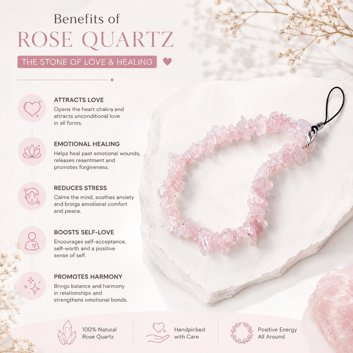 Rose Quartz Phone Charm for Love & Positivity