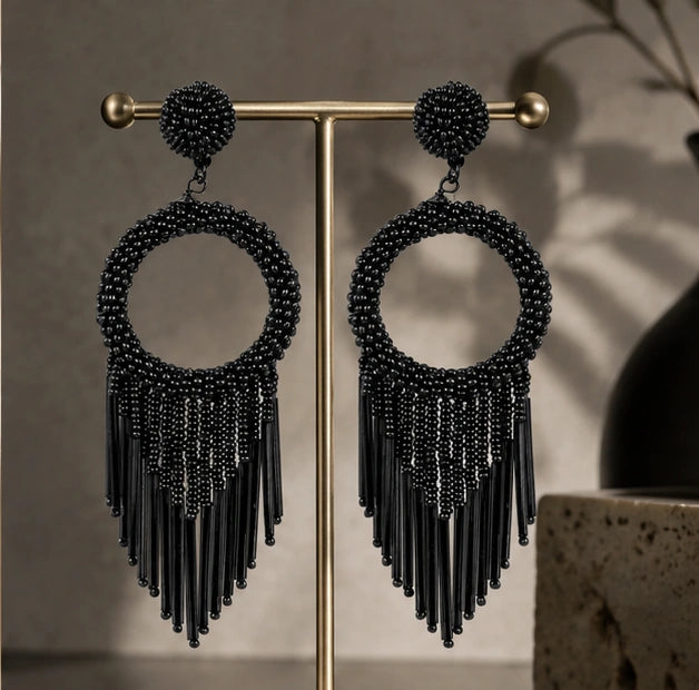Trendy Black Hoop Earrings for Party Wear