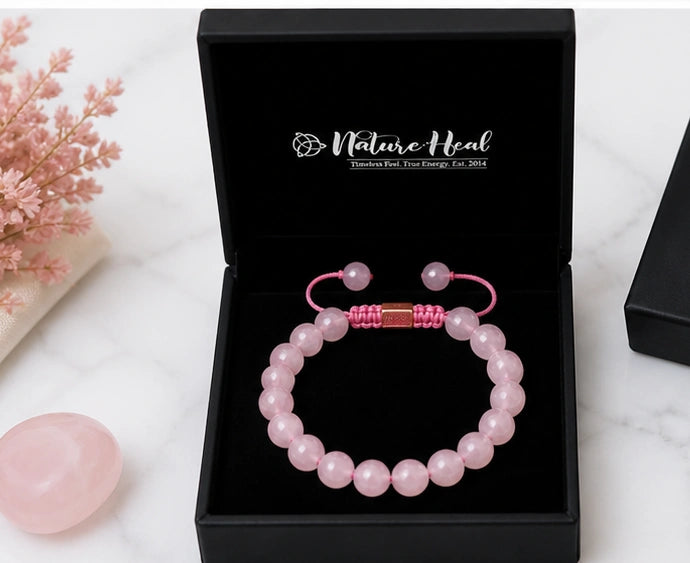 Unisex Rose Quartz Bracelet – Natural Gemstone Jewelry for Love & Peace
