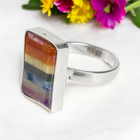 Seven Chakra Adjustable Certified Gemstone Ring